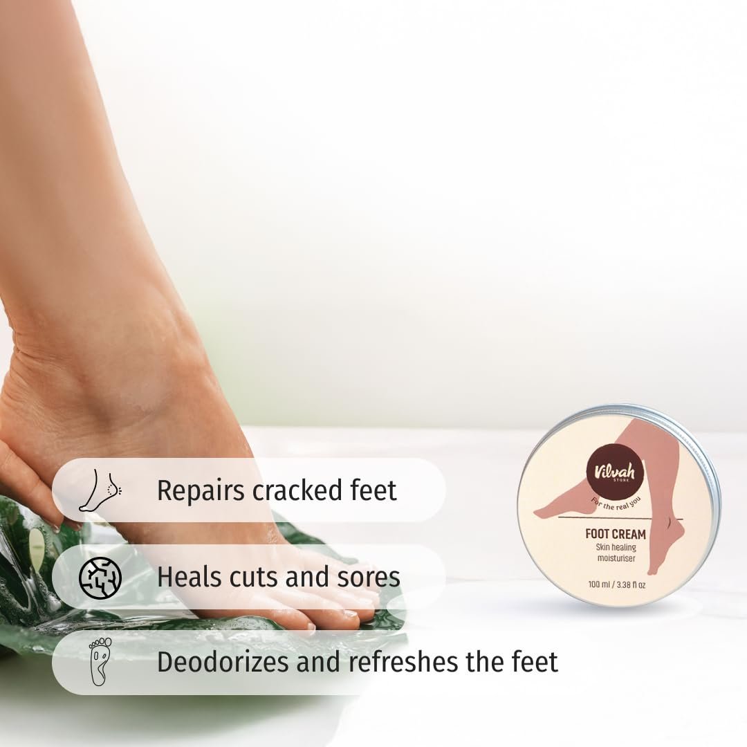 Vilvah Foot Cream for Cracked Heels | Repairs Dry, Rough & Damaged Feet | Softens Calluses & Removes Dead Skin | Deep Hydration & Odour Control | 100ml thumbnail