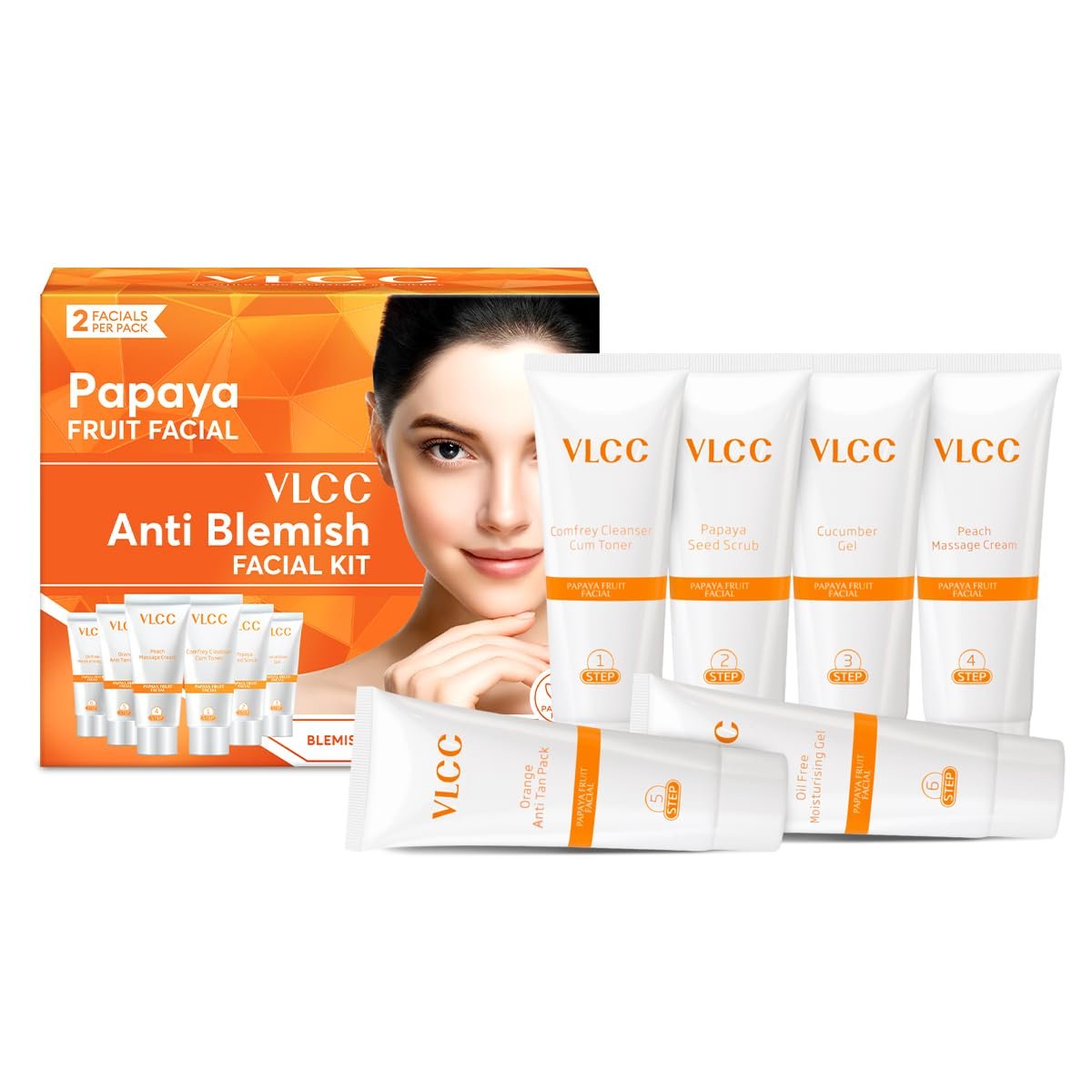 VLCC Papaya Fruit Facial Kit - 60g | Glowing, Blemish Free Skin | With Papaya, Cucumber, Peach, and Orange Peel Extracts | Glowing at Home Facial Kit. thumbnail