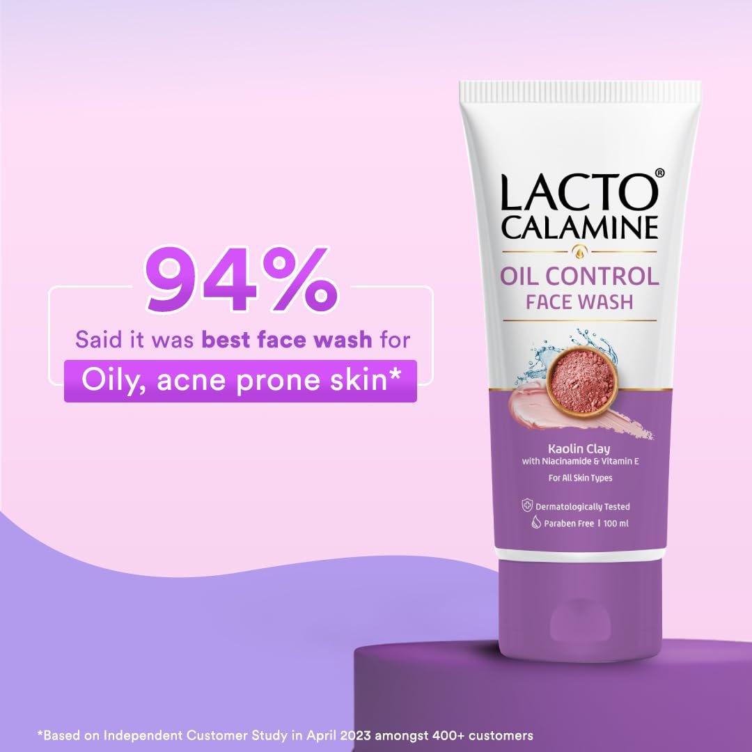 Lacto Calamine Face Wash For Oily Skin |100ml Kaolin Clay, Niacinamide & Vitamin E | Facewash Reduces Excess Oil, Controls Pimples, Blackheads & Whiteheads |Face wash For Women & Men thumbnail