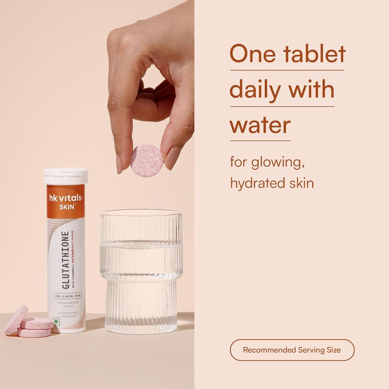hk vitals Glutathione, Watermelon, 15 Effervescent Tablets L-Glutathione with Vitamin C & E | For Skin Glow & Hydration thumbnail