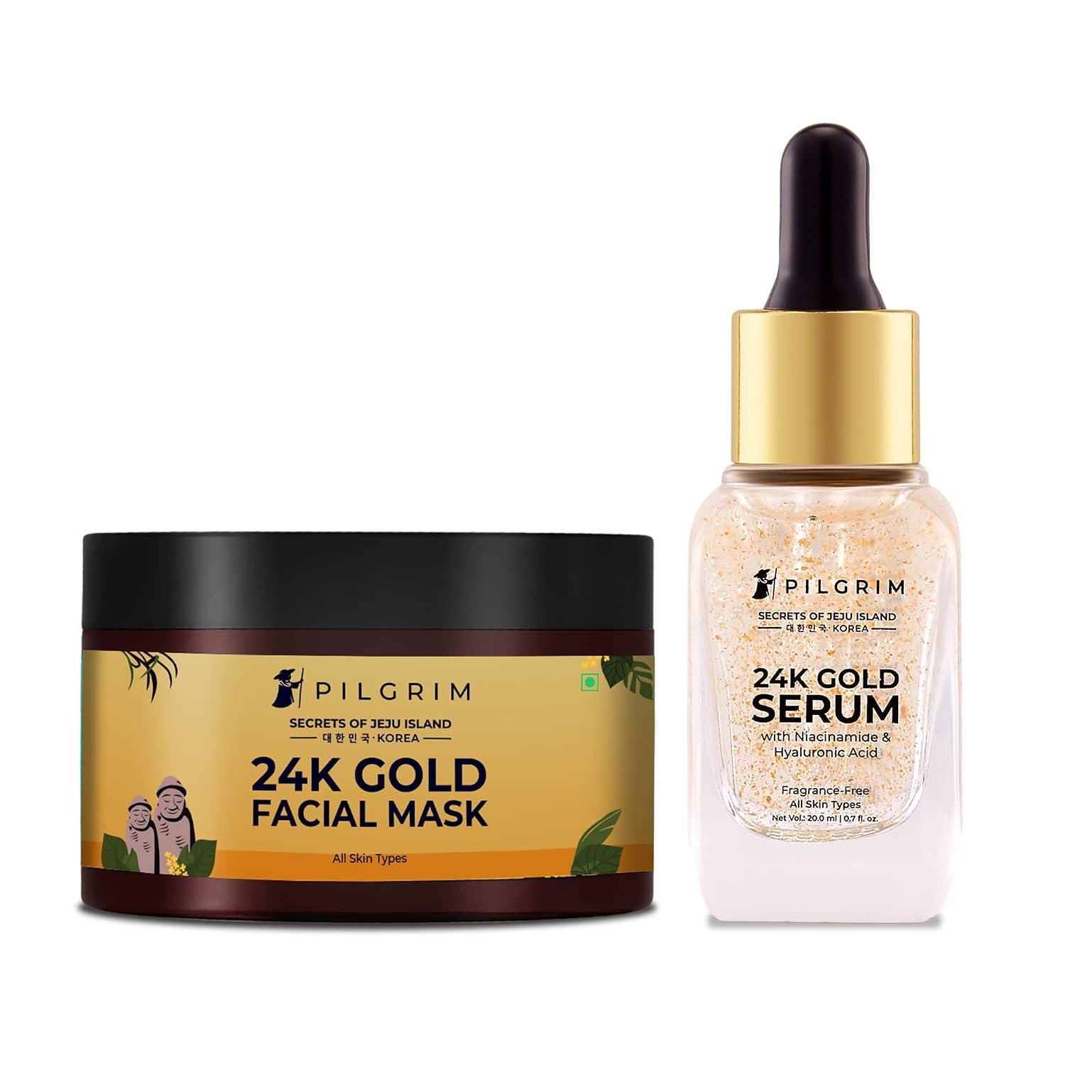 Pilgrim 24K Gold Facial Kit | Dewy Glass Skin Finish | Radiant Look Face Mask Pack 50gm | Serum 20ml | Korean Skin Care | For Women & Men | FREE JUTE BAG thumbnail