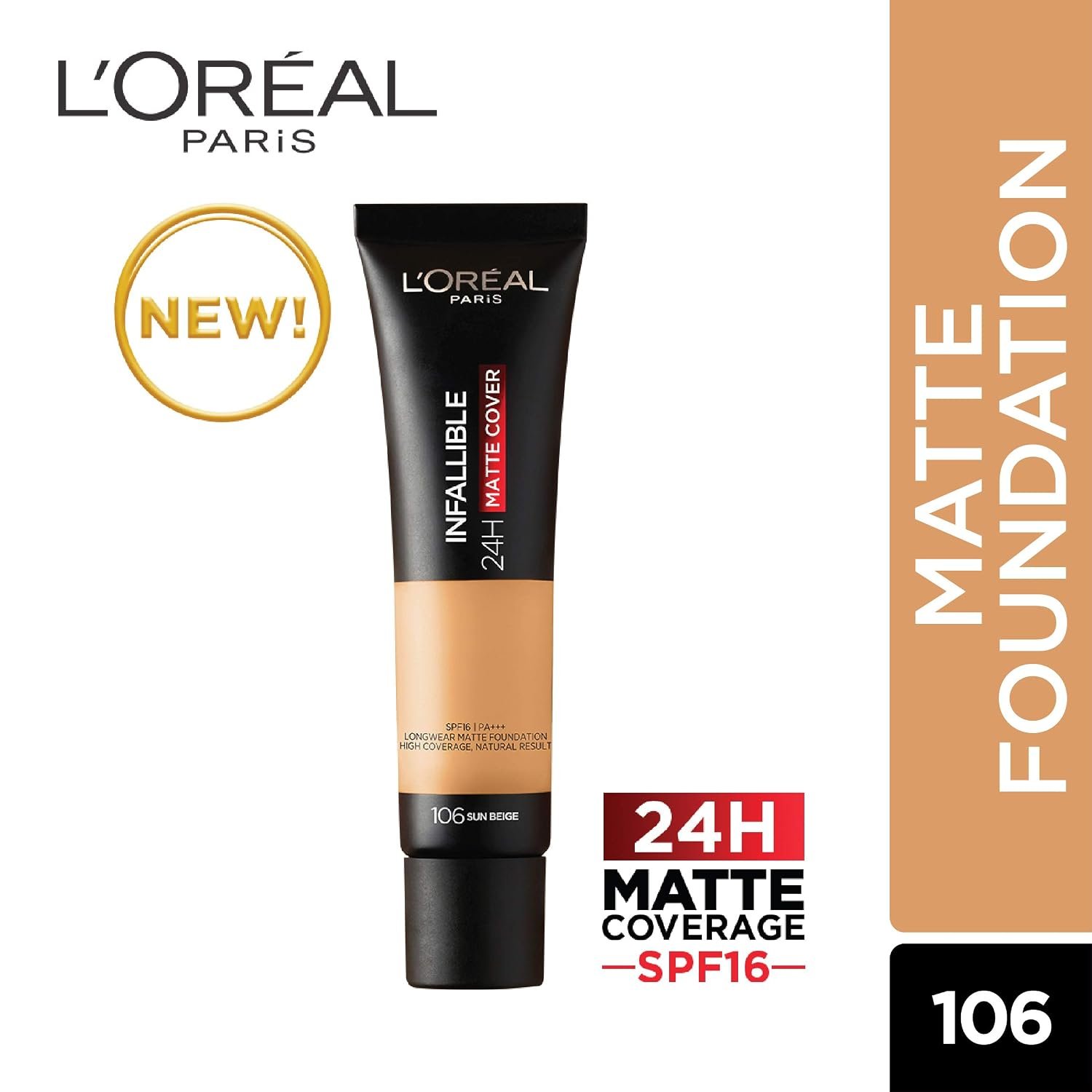 L'Oreal Paris Infallible 24H Matte Cover Foundation, 106 Sun Beige, 35ml thumbnail