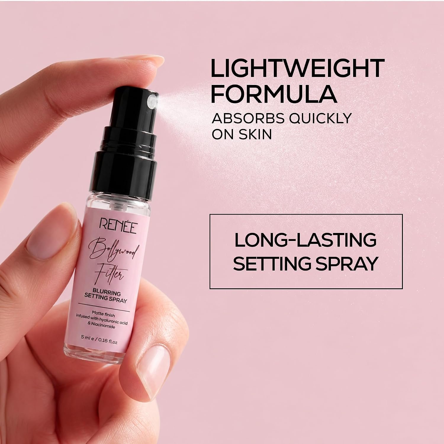 RENEE Bollywood Filter Blurring Setting Spray for Face Makeup, Matte Finish & Pore Blur Effect with Niacinamide & Hyaluronic Acid, Long Lasting Makeup Fixer & Shine Control, Fine Mist 5ml thumbnail