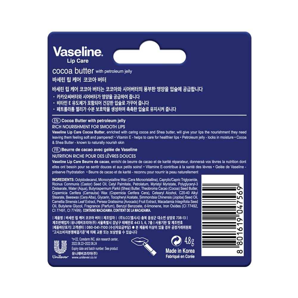 Vaseline Lip Care | Cocoa Butter Lip Balm Stick | up to 48Hr moisturization | with cocoa & shea butter | made in South Korea | 4.8g thumbnail