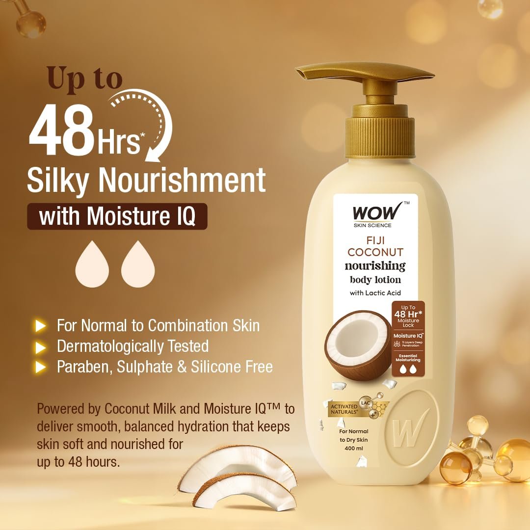WOW Skin Science Coconut Milk & Argan Oil Body Lotion - Medium Hydration - No Mineral Oil, Parabens, Silicones, Color & PG - 400ml thumbnail