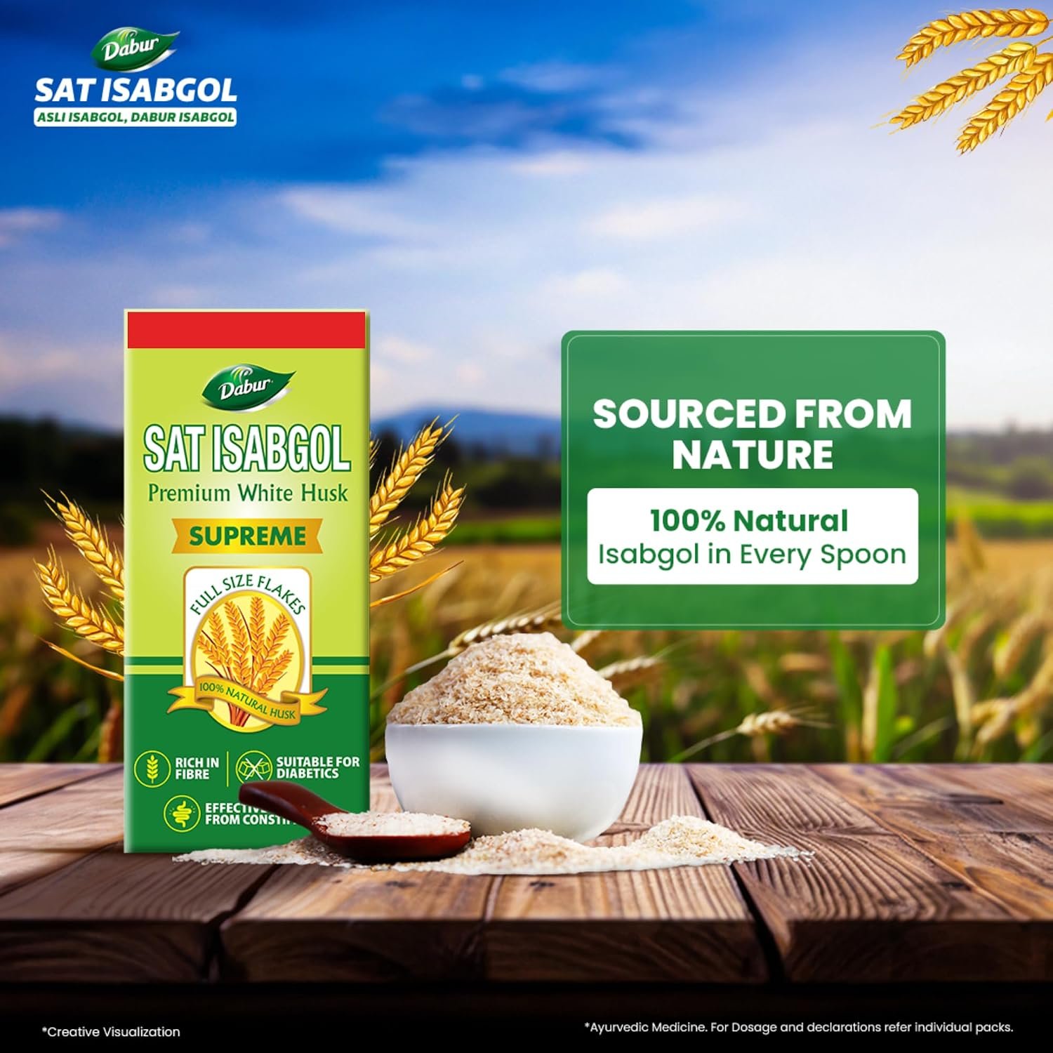 Dabur Sat Isabgol (Psyllium Husk) - 180g | Rich in Fiber | Provides Effective Relief from Constipation & Bloating | Promotes Bowel Health | Non-Habit Forming | 100% Ayurvedic thumbnail