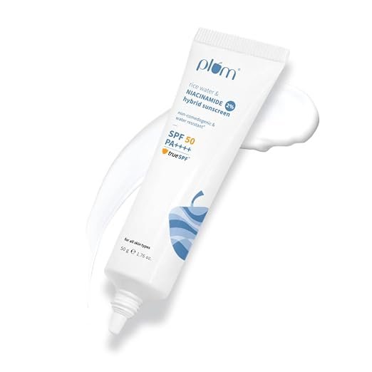Plum SPF 50 PA++++ Sunscreen with 2% Niacinamide & Rice Water | In-Vivo Tested | Lightweight, No White Cast | Brightens Skin, Reduces Tan | Oily & Dry Skin | 50g thumbnail