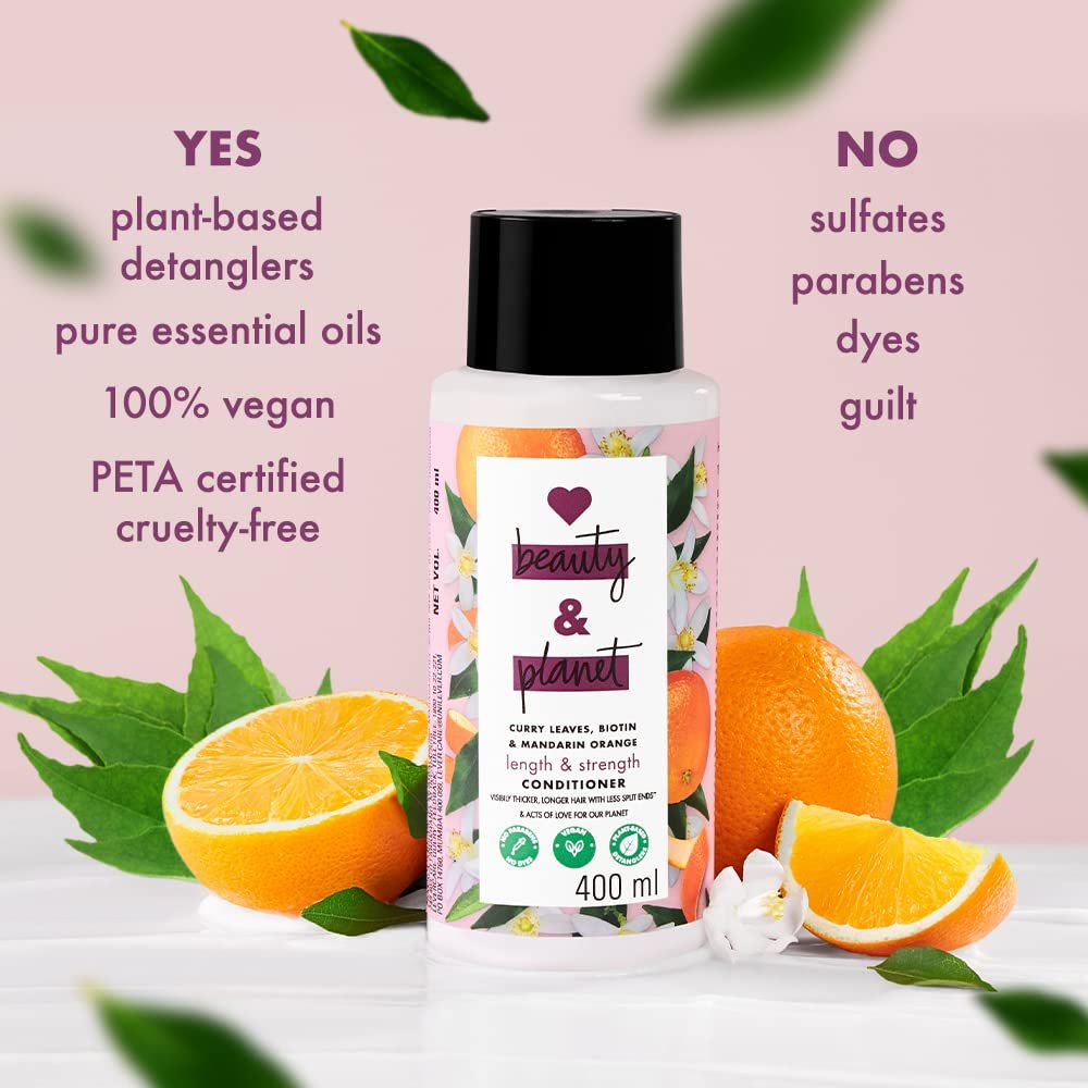 Love Beauty & Planet Curry Leaves, Biotin & Mandarin Natural Conditioner for Split-end Free Long Hair|No Sulfates,No Paraben|400ml thumbnail