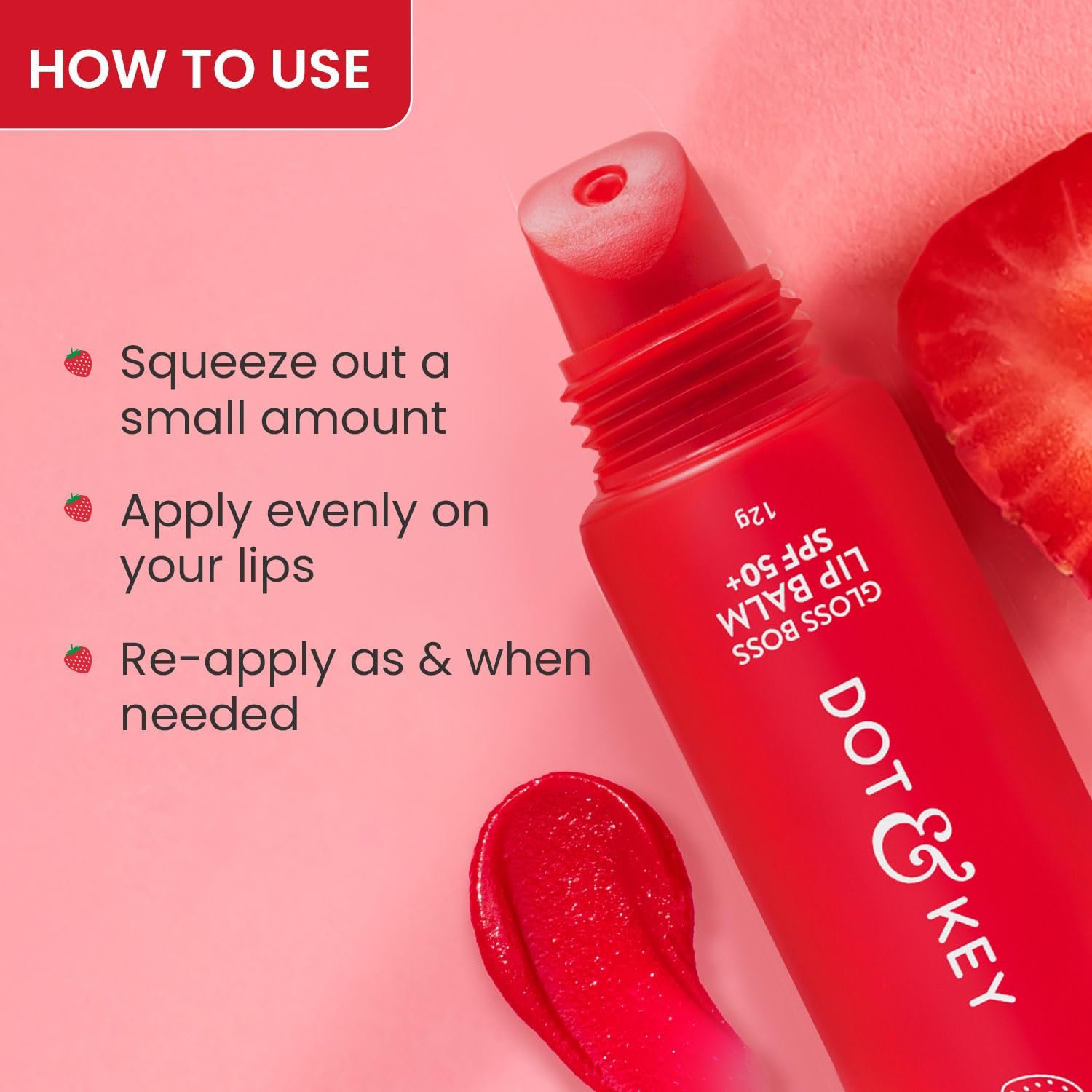 Dot & Key Strawberry Lip Balm (12gm) for Moisturization | Soft and Naturally Brightens Lips |Tinted Lip Balm with SPF 50 & Vitamin C + E | Lipbalm for Dry & Dark Lips thumbnail