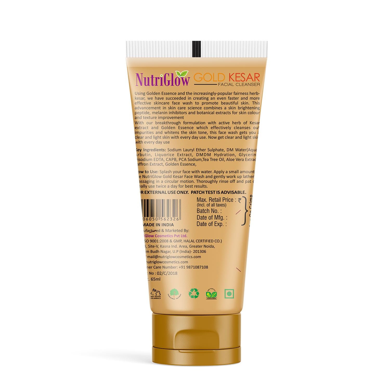 NutriGlow Gold kesar Face Wash For Deep Cleansing, Tan Removal, Skin Tightening Non Foaming Face Wash 65ml thumbnail