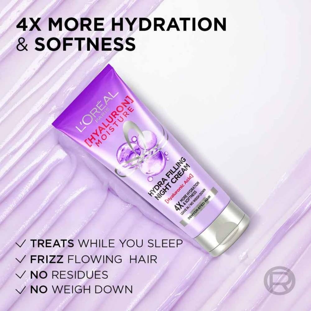 L'Oreal Paris Hyaluron Moisture Hydra Filling Leave-in Night Cream, Powered by Hyaluronic Acid, For Dry & Dehydrated Hair, Volume-180ml thumbnail