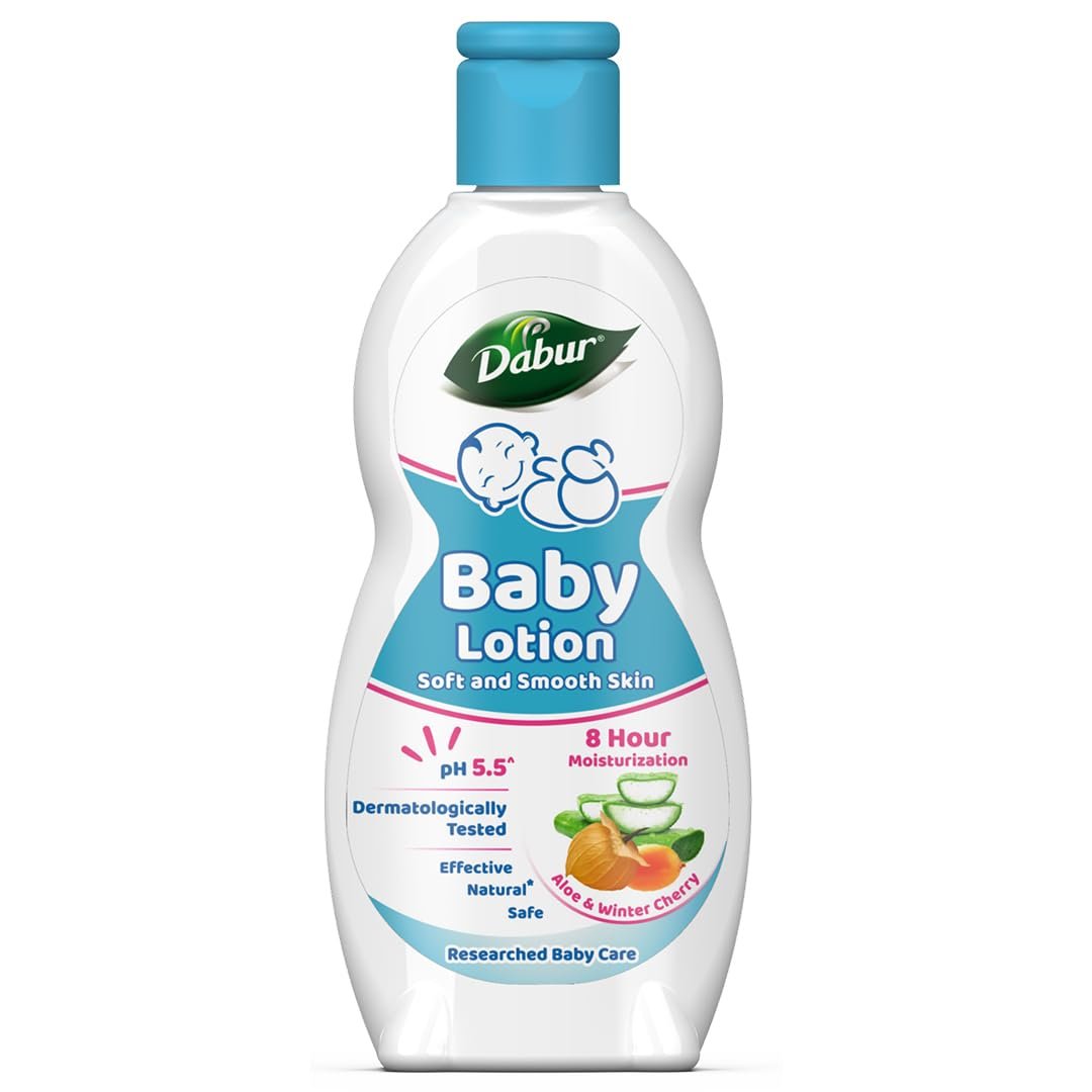 Dabur Baby Lotion: pH 5.5 Balanced for baby skin | Contains Aloe Vera, Licorice and Almonds | Hypoallergenic and Dermatologically Tested | No Paraben and Phthalates -200ml thumbnail