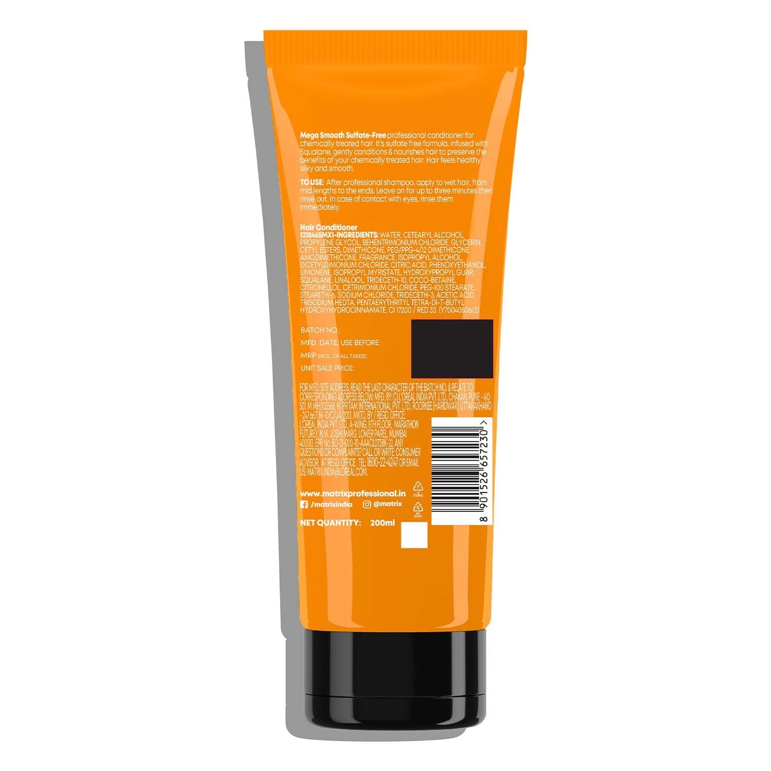 Matrix Professional Mega Smooth Sulfate-free Conditioner with Squalane and Bonding Blend for Gentle Care and Bond Repair | Smoothens Hair | Safe for Chemically Treated Hair | 200ml thumbnail
