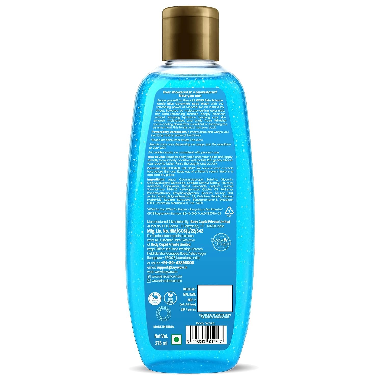 WOW Skin Science Arctic Bliss Ceramide Body Wash | Ceramide for Deep Hydration & Skin Barrier Support | Menthol for Instant Cooling | Up To 12-Hour Long-Lasting Freshness | 275ml thumbnail
