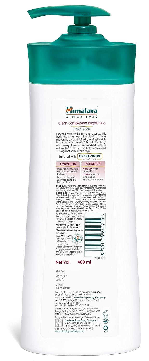 Himalaya Clear Complexion Brightening Body Lotion for Normal Skin (400 ml) thumbnail