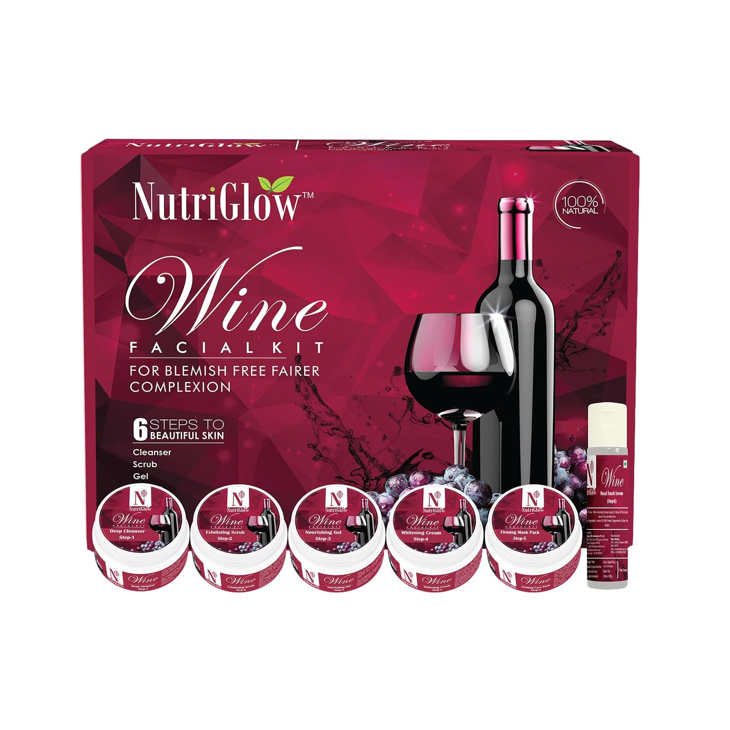 NutriGlow Red Wine Facial Kit for Glowing Skin – 6-Step At-Home Parlour Facial