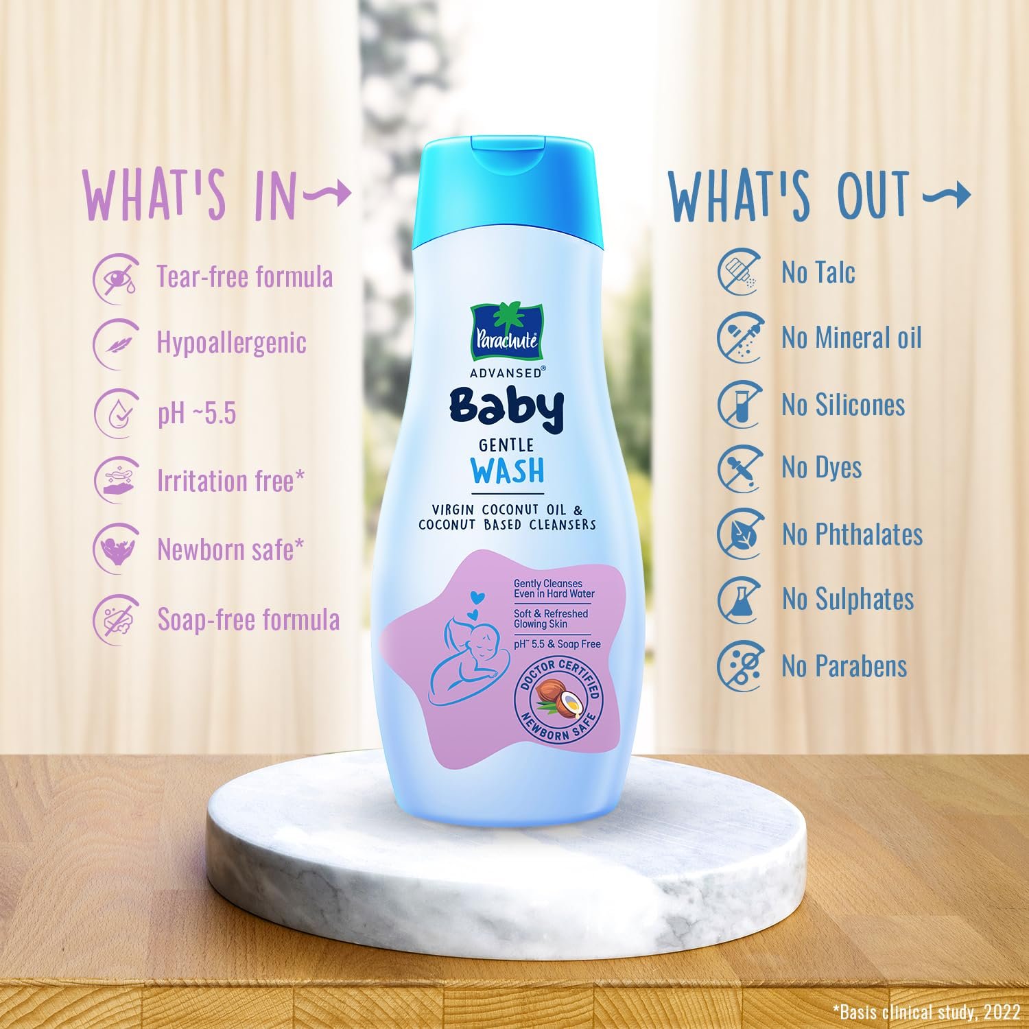 Parachute Advansed Baby Gentle Wash for New Born | Enriched with Virgin Coconut Oil | Gently cleanses in Hard water | Doctor certified | 410 ML thumbnail