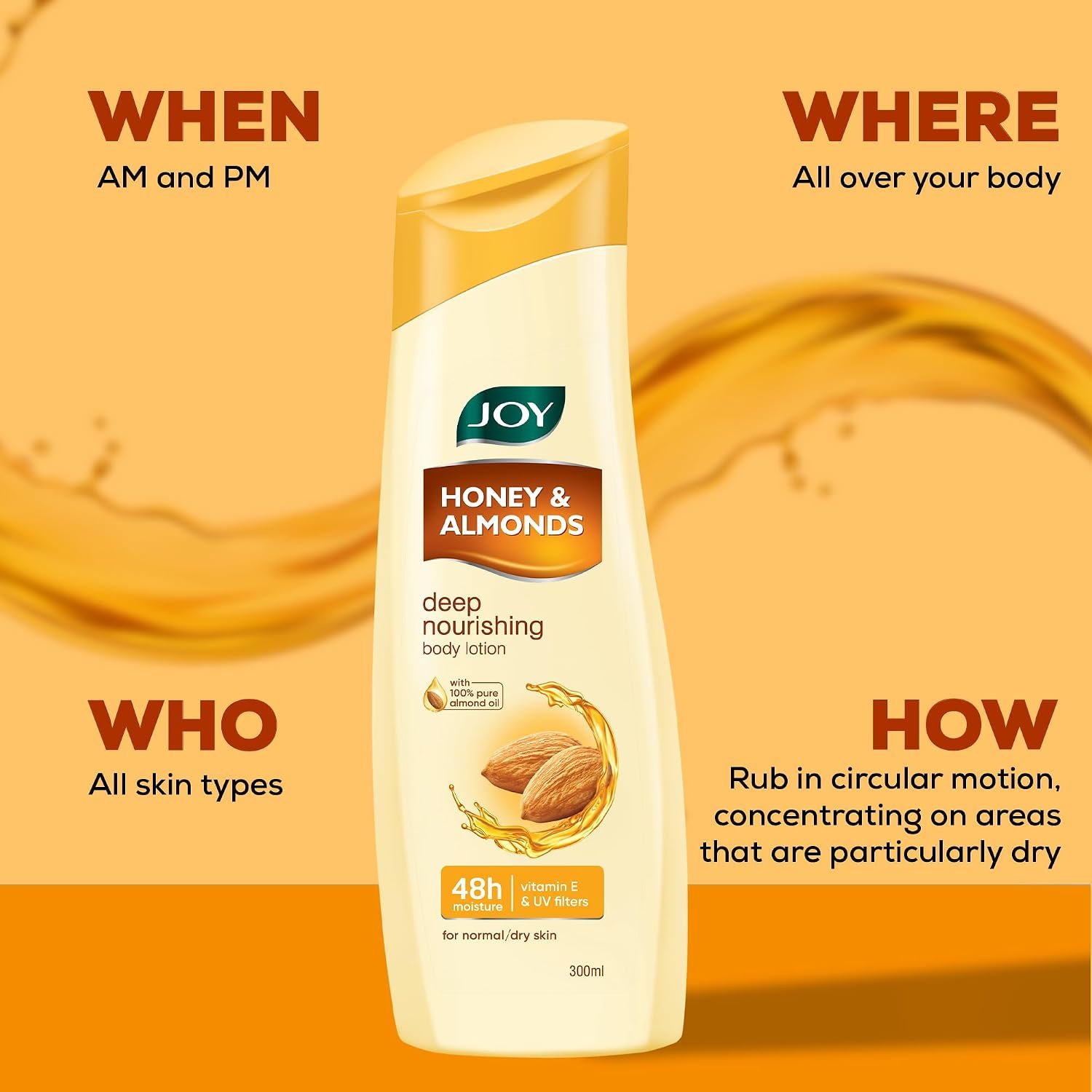 Joy Honey & Almonds Deep Nourishing Lightweight Winter Body Lotion 300ml With Shea Butter For Winter | Natural Sunscreen Filters | Suitable for Normal to Dry Skin thumbnail