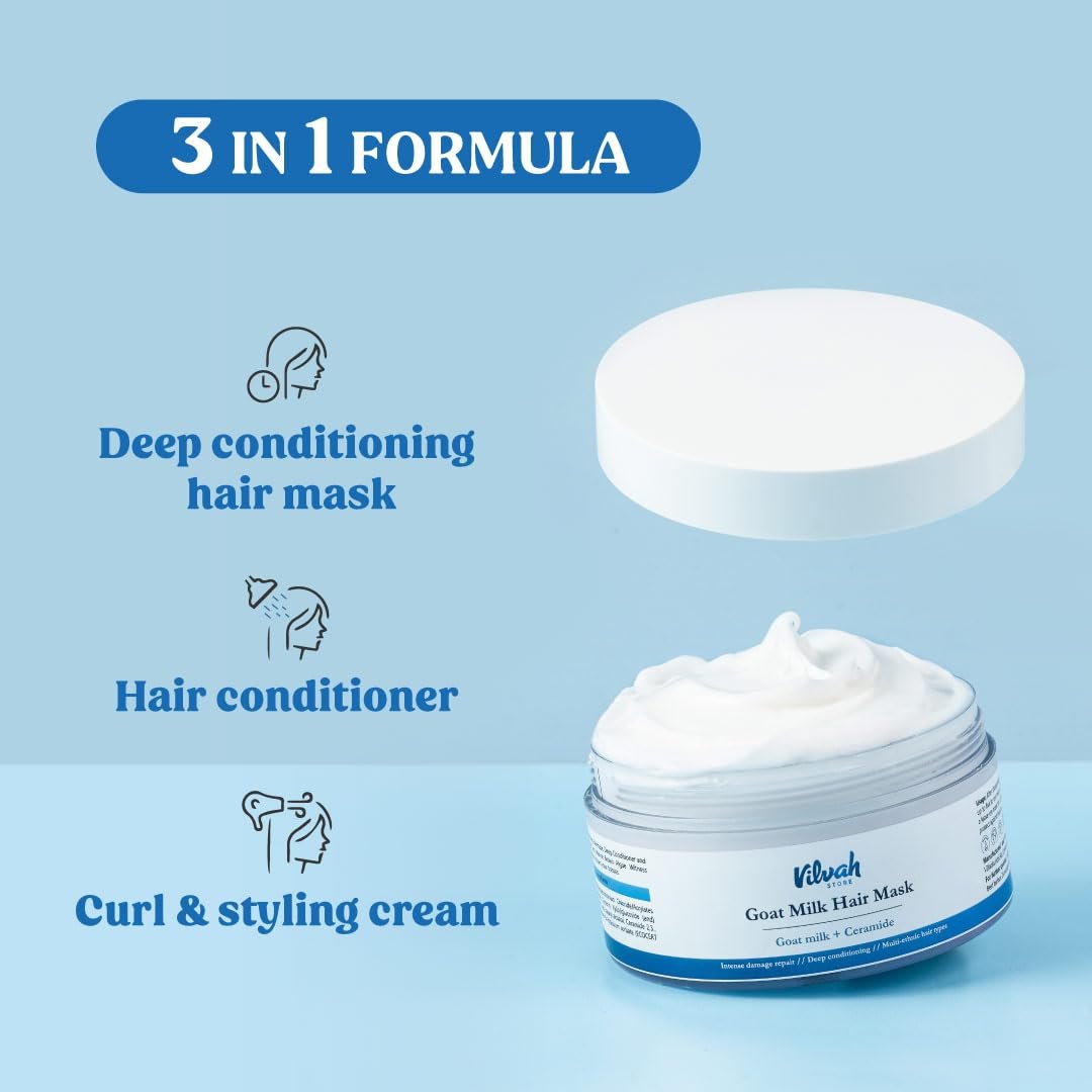 Vilvah Goat Milk Hair Mask | Deep Conditioning Hair Mask for Dry, Frizzy & Damaged Hair | Repairs Hair Barrier & Maintains Moisture | Reduces Breakage & Adds Shine |  200g thumbnail