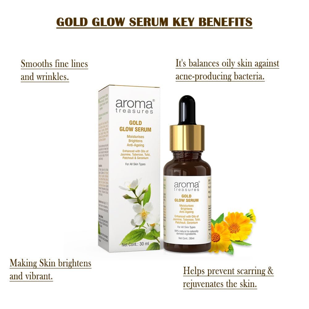 Aroma Treasures Gold Glow Face Serum For glowing skin | Natural skin brightening serum | 98% Natural to Naturally Derived Ingredients | For all skin types - 30ml thumbnail