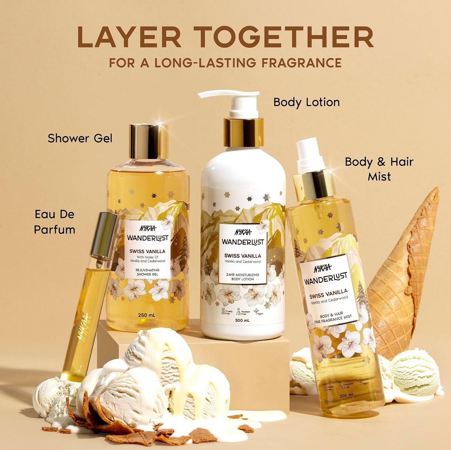 Nykaa Wanderlust Swiss Vanilla Hydrating Perfume Body Wash, Vanilla & Cedarwood, Vitamin E & Glycerine, Shower Gel for Smooth & Soft Skin, Long-lasting Fragrance, No Parabens thumbnail