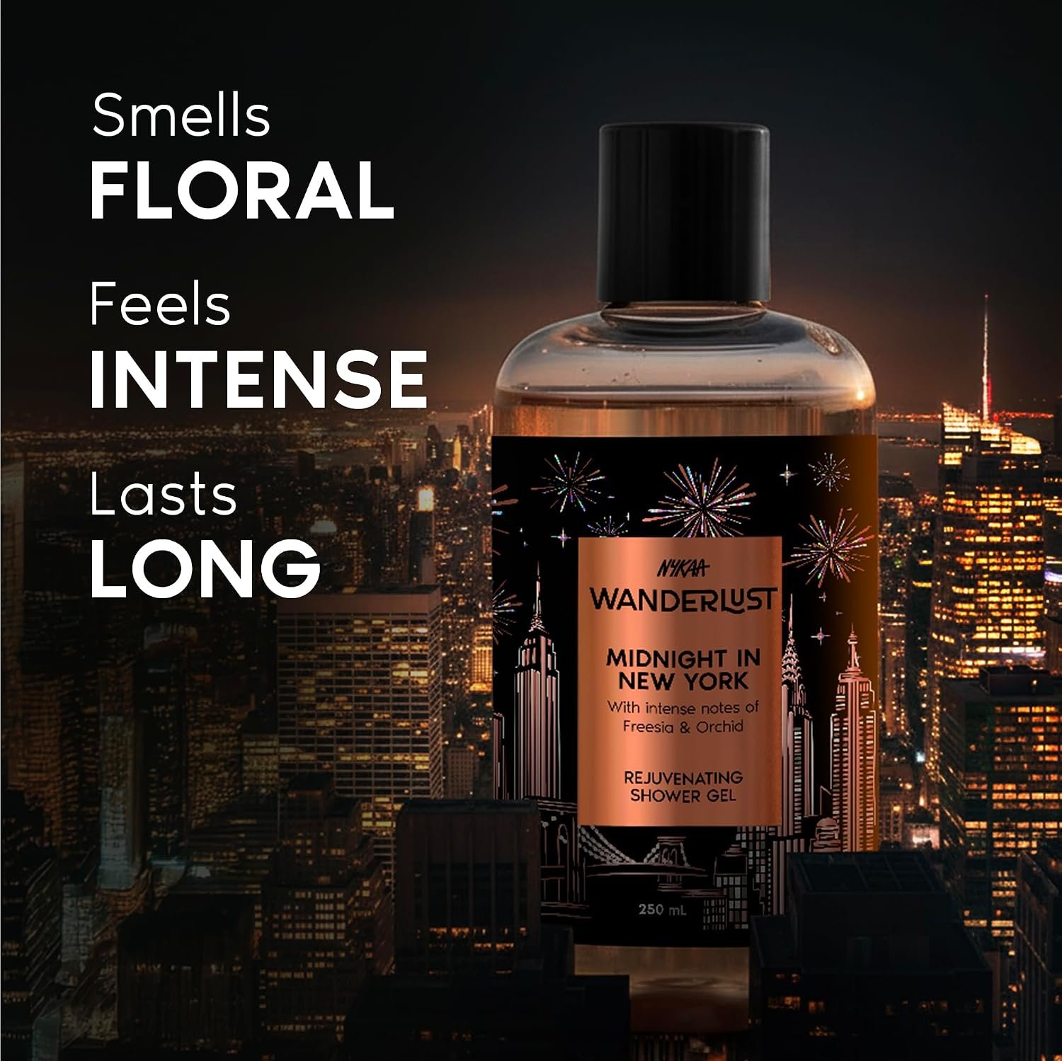 Nykaa Wanderlust Midnight in New York Detan Floral Perfume Body Wash, with Niacinamide, Vitamin E & Glycerine, Orchid & Musk, Shower Gel for Smooth & Soft Skin | 250 ml thumbnail