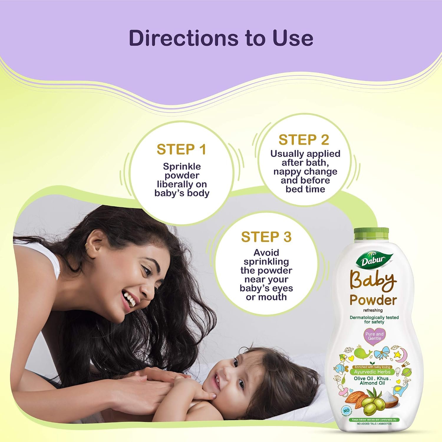 Dabur Baby Powder: Talc and Asbestos Free | With Oat Starch, Arrowroot Powder & Amba Haldi | Hypoallergenic & Dermatologically Tested with No Paraben & Phthalates - Pack of 150 g thumbnail