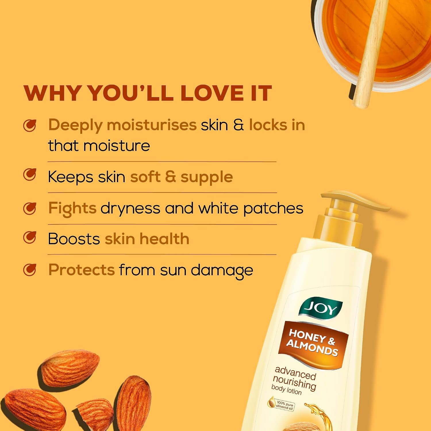 Joy Honey & Almonds Advanced Nourishing Lightweight Winter Body Lotion 500ml | Enriched With Shea Butter | Natural Sunscreen Filters | Suitable for Normal to Dry Skin thumbnail