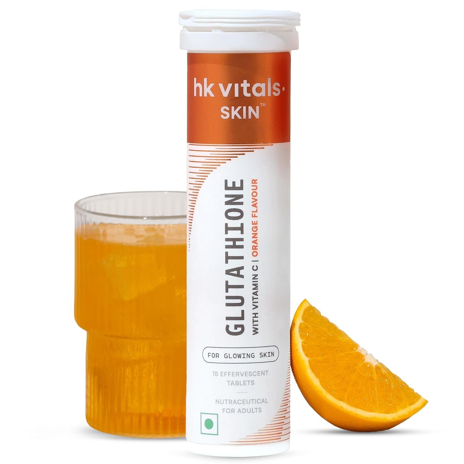 hk vitals Glutathione, Orange, 15 Effervescent Tablets L-Glutathione with Vitamin C & E | For Skin Glow & Hydration