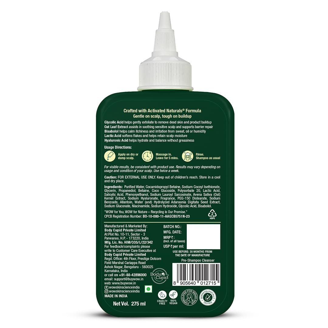WOW Skin Science Scalp Reboot™ Pre-Shampoo Cleanser | Step-0 Gentle Scalp Wash for Oil, Flakes & Build-Up | With Glycolic Acid, Lactic Acid, Hyaluronic Acid, Oats & Bisabolol | 275ml thumbnail
