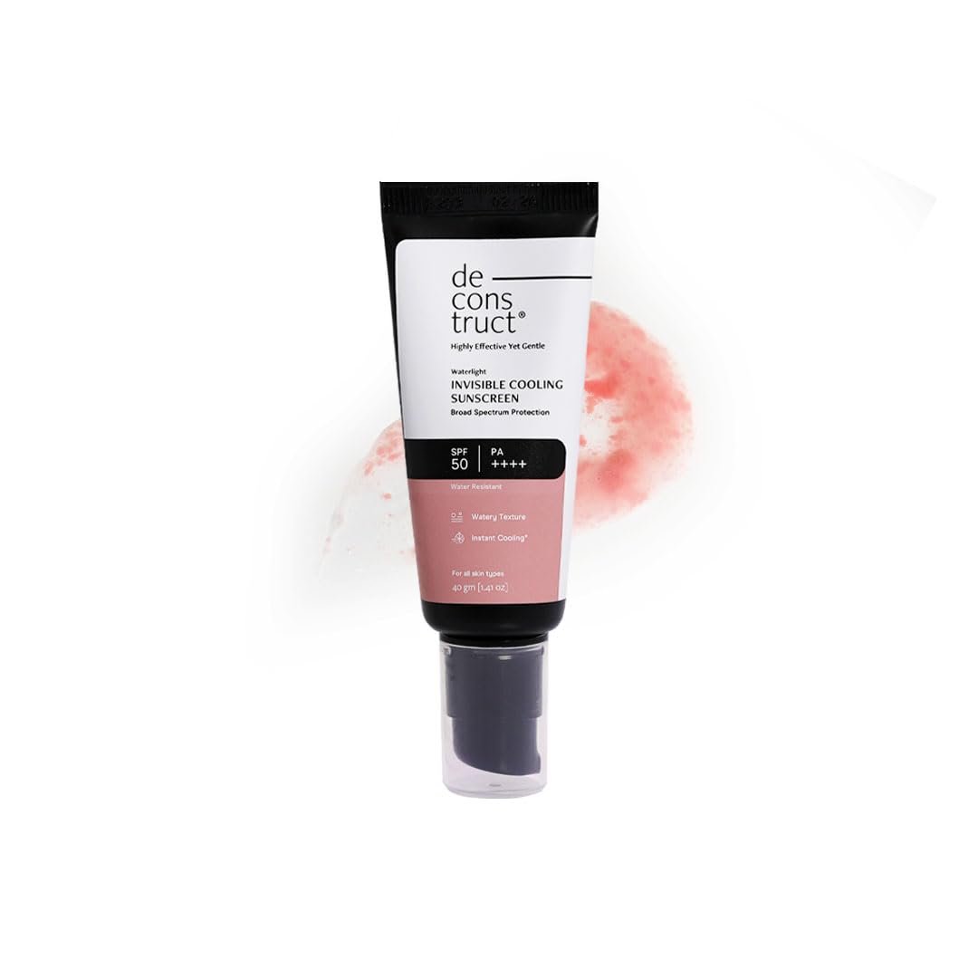 Deconstruct Invisible Water Sunscreen SPF 50 PA+++ | Instant Cooling & Freshness | 8-Hour Long Lasting Sunscreen | Broad Spectrum UVA & UVB Protection | No White Cast |40g