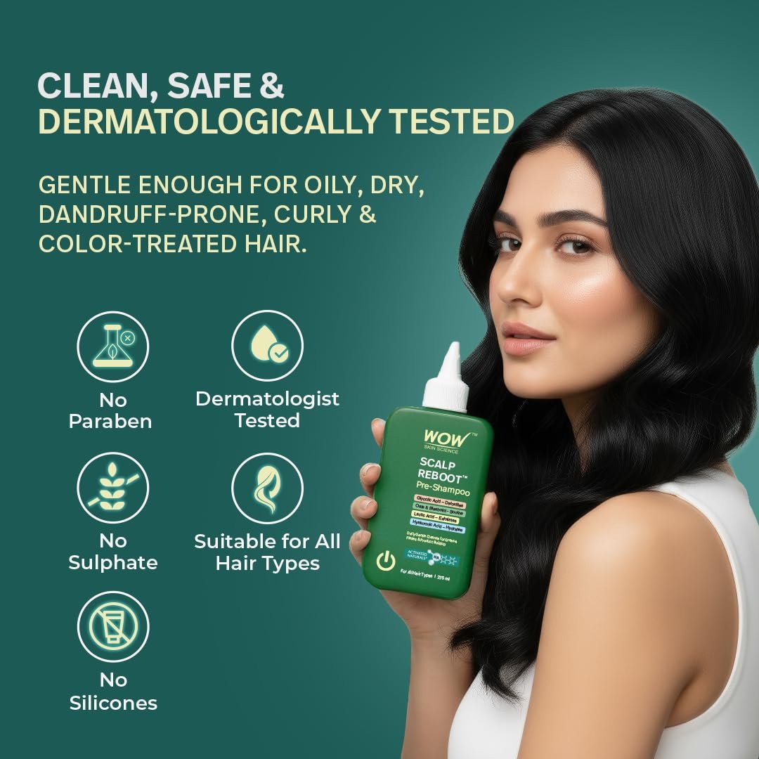 WOW Skin Science Scalp Reboot™ Pre-Shampoo Cleanser | Step-0 Gentle Scalp Wash for Oil, Flakes & Build-Up | With Glycolic Acid, Lactic Acid, Hyaluronic Acid, Oats & Bisabolol | 275ml thumbnail