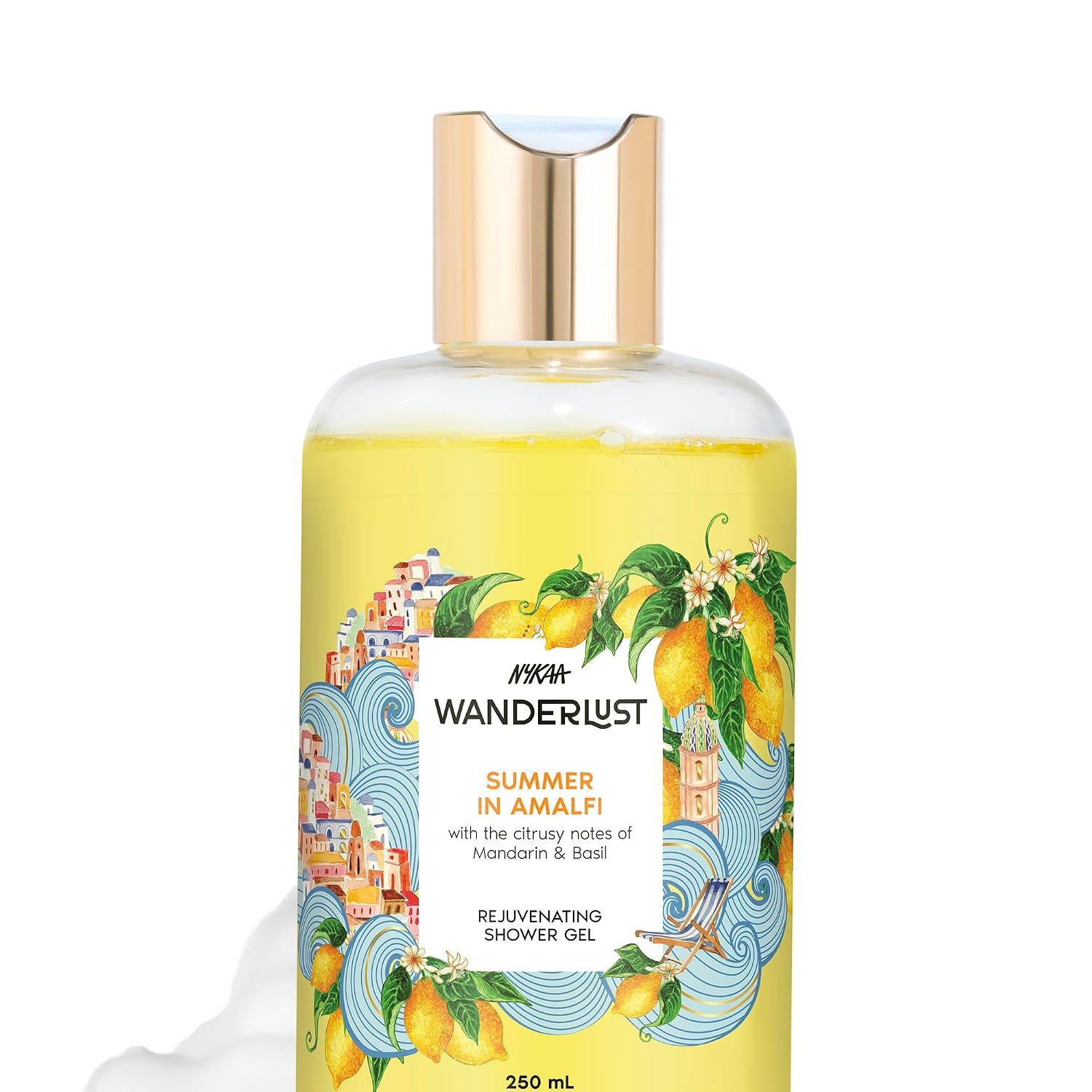Nykaa Wanderlust Summer in Amalfi Fresh Citrus Perfume Body Wash, Mandarin & Basil, Repairs Skin Barrier, Vitamin E & Glycerine, Hydrating Shower Gel for Smooth & Soft Skin,| 250ml