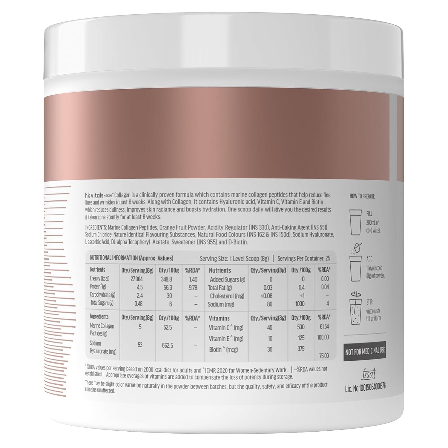 hk vitals Skin Radiance Marine Collagen Supplement Powder, Watermelon, 200g Collagen Peptides with Vitamin C, E | For Youthful & Glowing Skin thumbnail