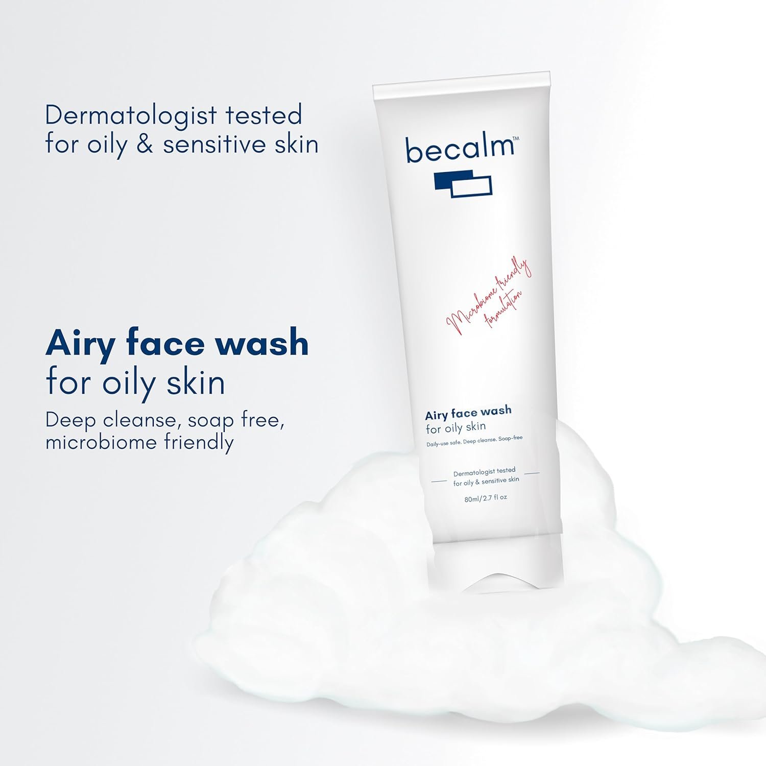 Becalm Daily Salicylic Acid Face Wash for Oily & Acne Prone Skin | Airy face wash for Men & Women | Soap & Sulphate free | Microbiome friendly | With Quaternium - 73 & Prebiotic | No fragran thumbnail