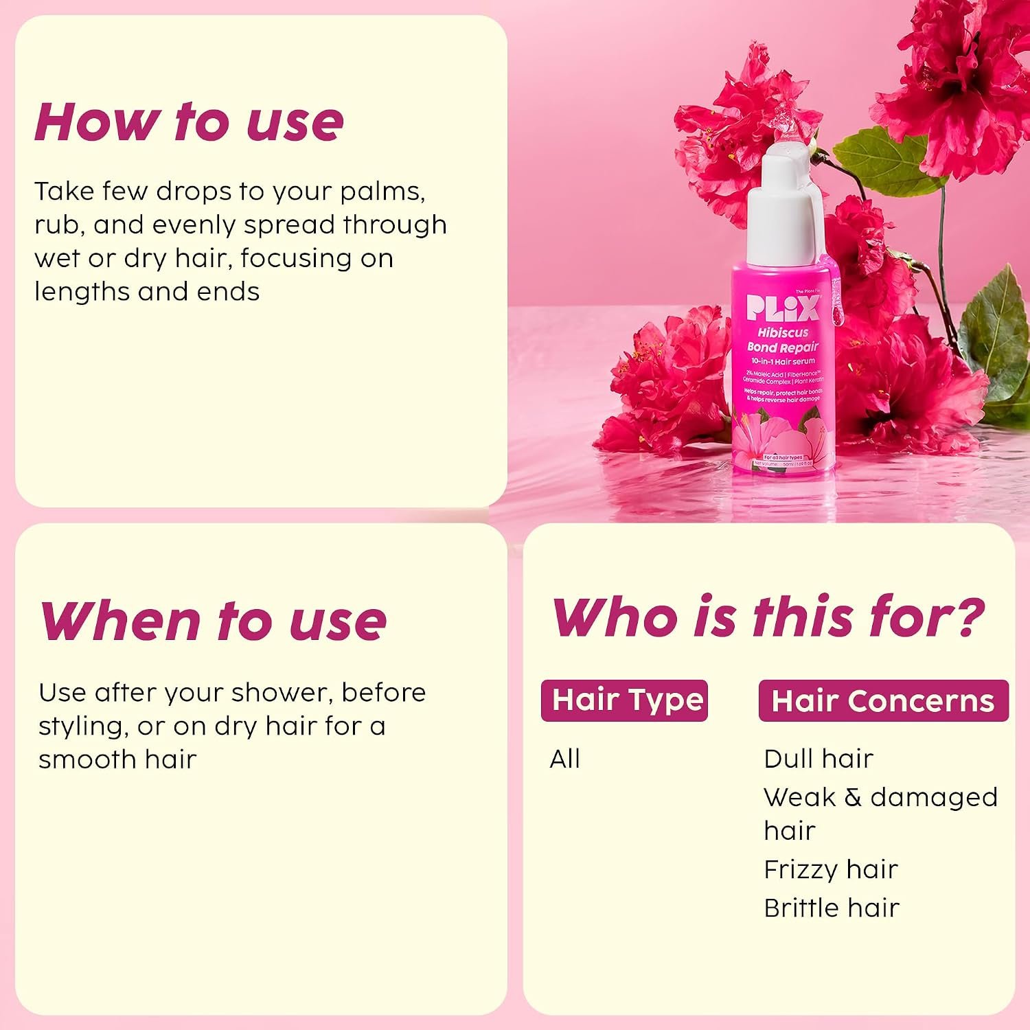 PLIX - THE PLANT FIX Hibiscus Bond Repair 10-in-1 Hair Serum | FiberHance™ | Repairs Damage Hair | Strengthens Keratin Structure | Provides 3X strengthening | 50ml thumbnail