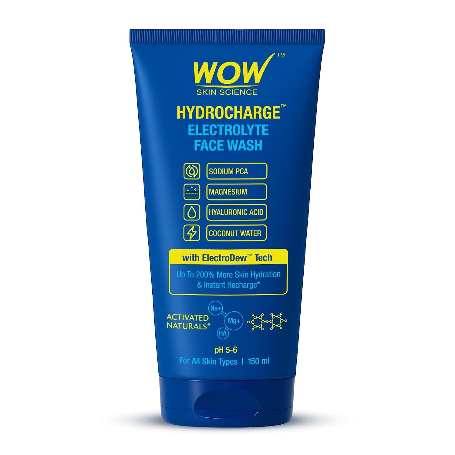 WOW Skin Science Hydrocharge™ Electrolyte Face Wash 150 ML for Men & Women | Facewash with ElectroDew™ Tech, Sodium, Magnesium, Hyaluronic Acid & Coconut Water
