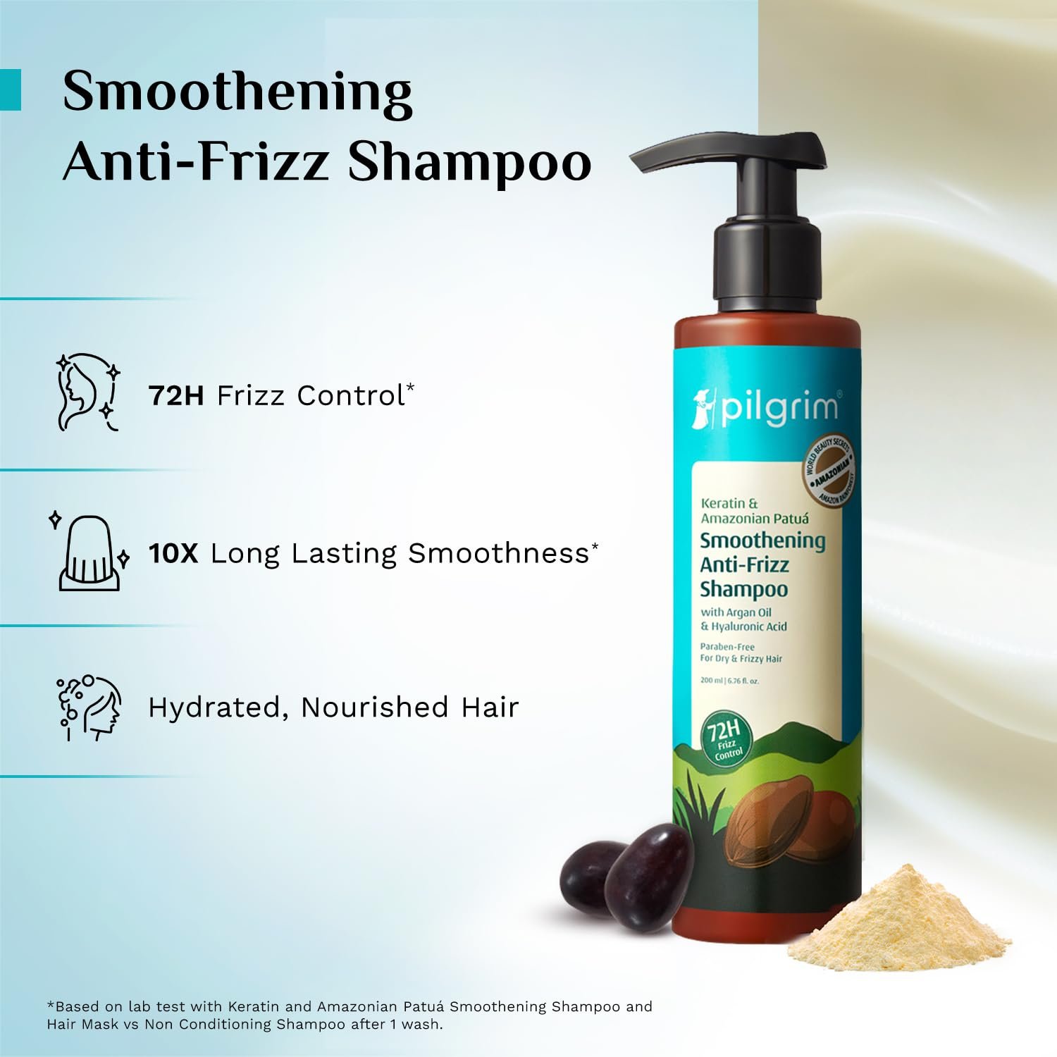 Pilgrim Patua & Keratin Hair Smoothening Shampoo for Frizzy Hair - 200ml 72H Frizz Control with Keratin, Adds Shine, Smoothens Frizz with Amazonian Patua, Softens Dry Hair thumbnail