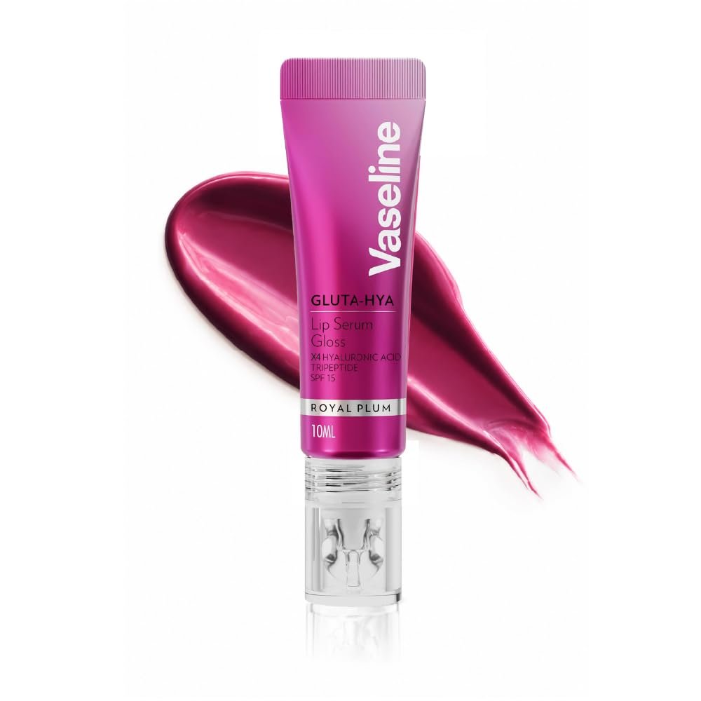 Vaseline Gluta-Hya Royal Plum Lip Gloss, Serum Lip Care with Hyaluronic Acid and GlutaGlow Technology, Tints, Plumps and Protects with SPF15, for Plumper Lips | 10 ml