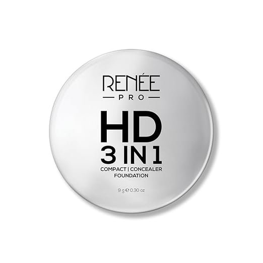 RENEE PRO HD 3 In 1 Compact,Concealer, Foundation - Gres, SPF 20, Matte Finish, High Coverage, Ultralight & Silky Smooth Finish, Enriched With Vitamin E, C & Aloe Vera - 9 Gm