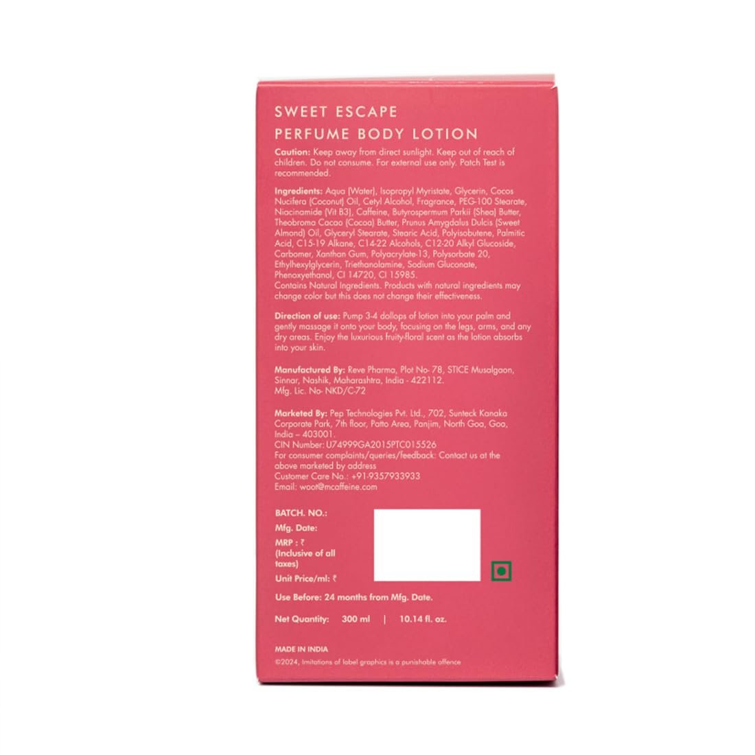 mCaffeine Sweet Escape Perfume Body Lotion 300ml| Niacinamide, Cocoa & Shea Butter | Deep Moisturization for Women & Men | Summer Body Cream For Dry Skin thumbnail