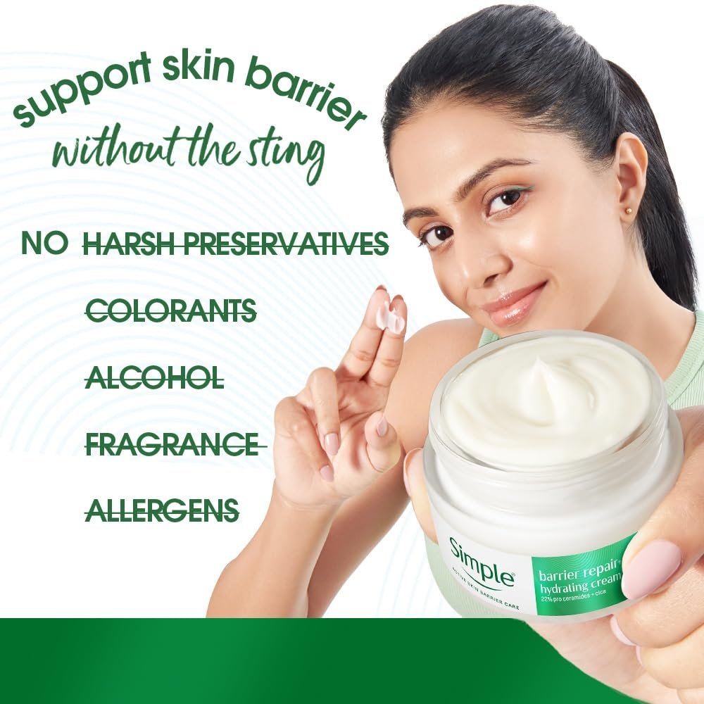 Simple Barrier Repair+, Hydrating Cream, Moisturiser, 40g, for Dry & Sensitive Skin,  Free from Harsh Chemicals, for Women thumbnail