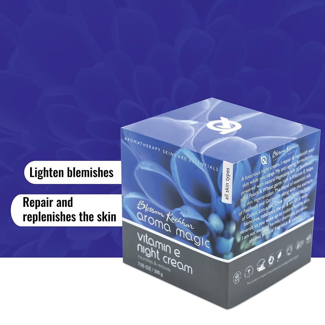 Aroma Magic Vitamin E Night Cream| Repairs, replenishes, & lightens blemishes| Carrot & lotus extract, sunflower oil, shea butter, geranium & patchouli essential oil| All Skin Type -50g thumbnail