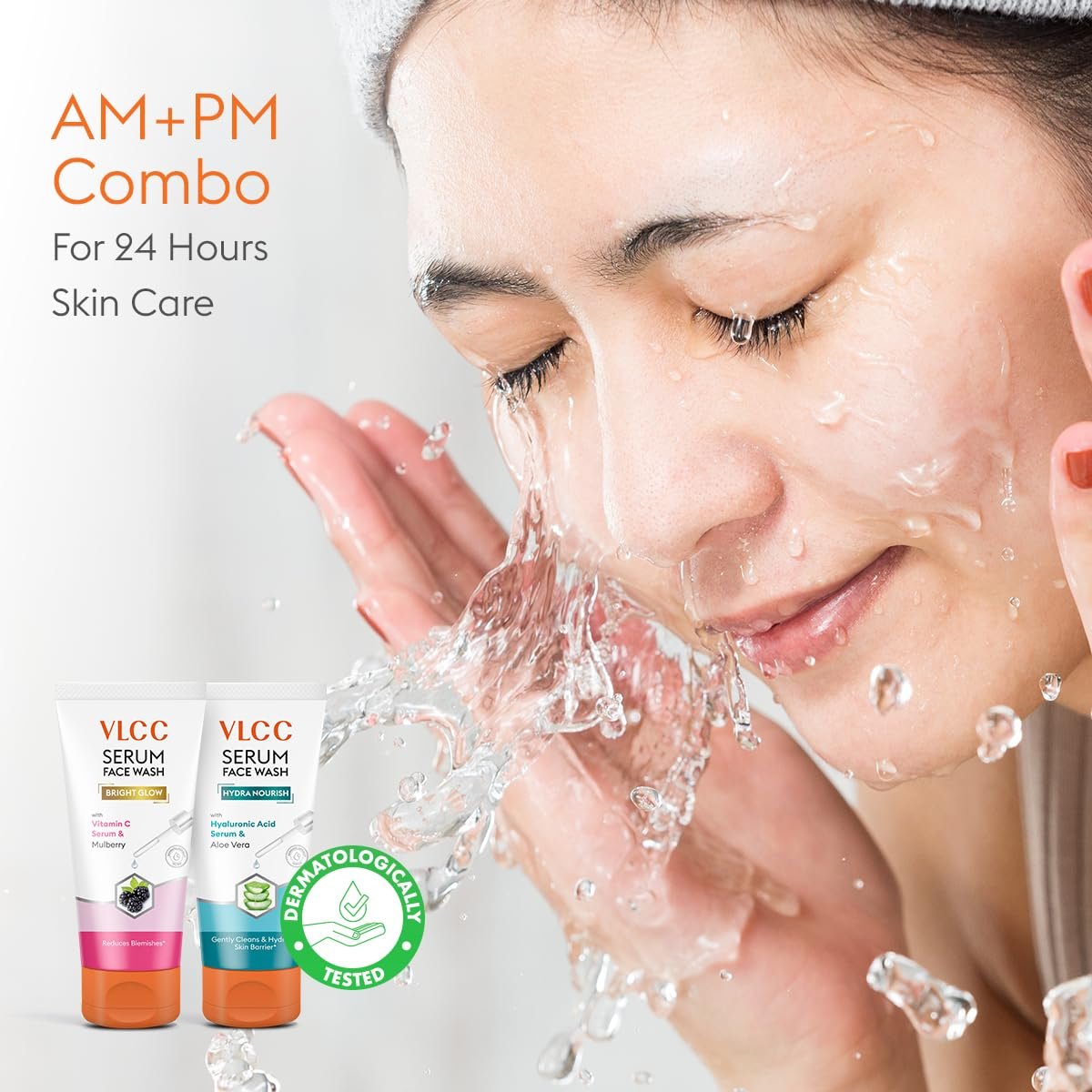 VLCC Vitamin C & Mulberry Serum Facewash - 150 ml to Reduce Blemishes & Brighten for AM | with Free Hyaluronic Acid & Aloe Vera Serum Facewash - 150 ml to Strengthen Skin Barrier for PM (B1G thumbnail