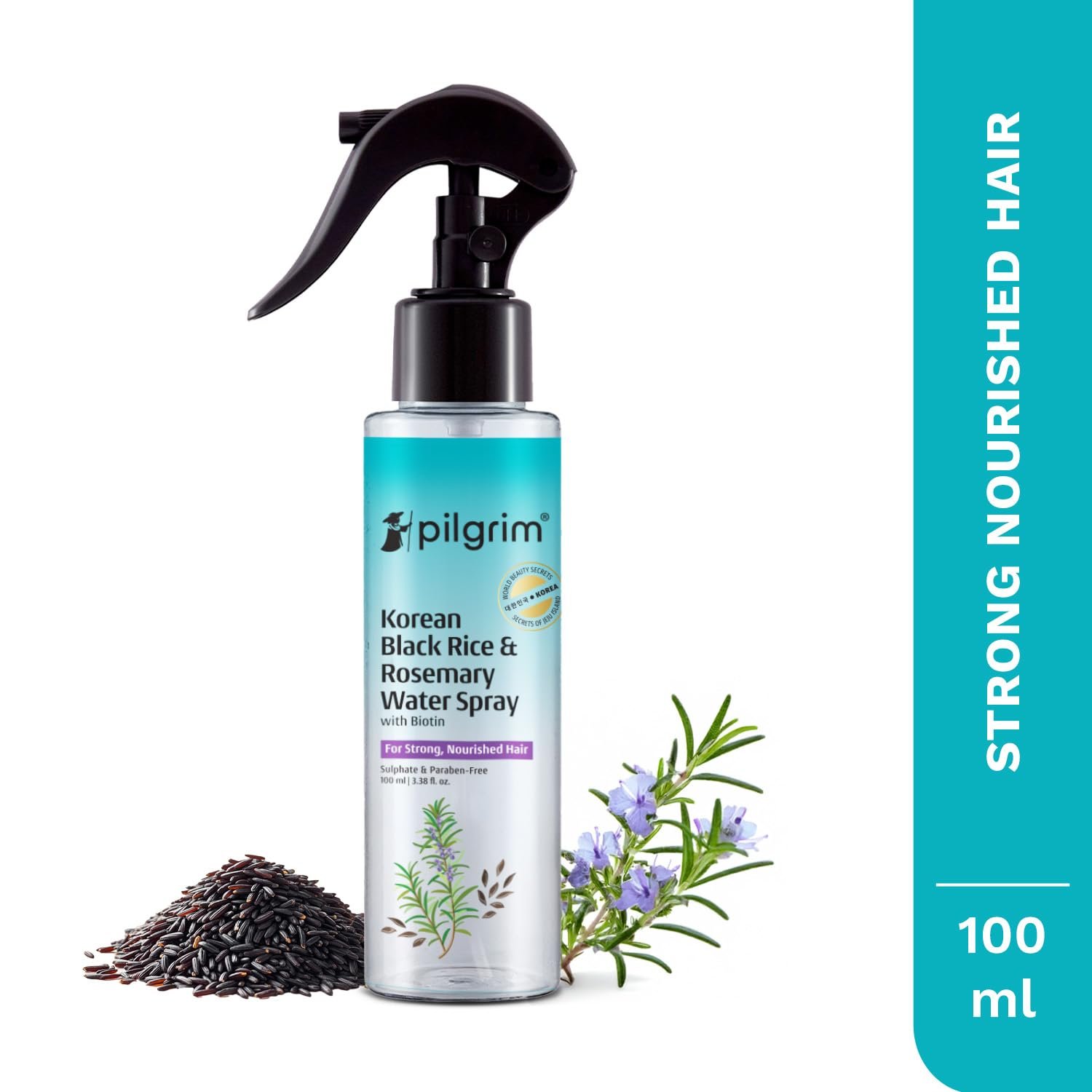 Pilgrim Korean Black Rice and Rosemary Water Spray With Biotin for Hair Growth 100ml | Hair Spray for Regrowth | Thicker & Stronger Hair | Sulphate & Paraben Free I For Women & Men thumbnail