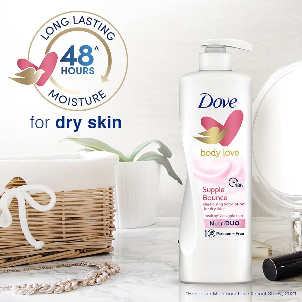Dove Body Love Supple Bounce Body Lotion for Dry Skin 48Hrs Moisturisation|| Paraben Free|| with Plant based Moisturiser|| For Supple Healthy Skin 400ml thumbnail