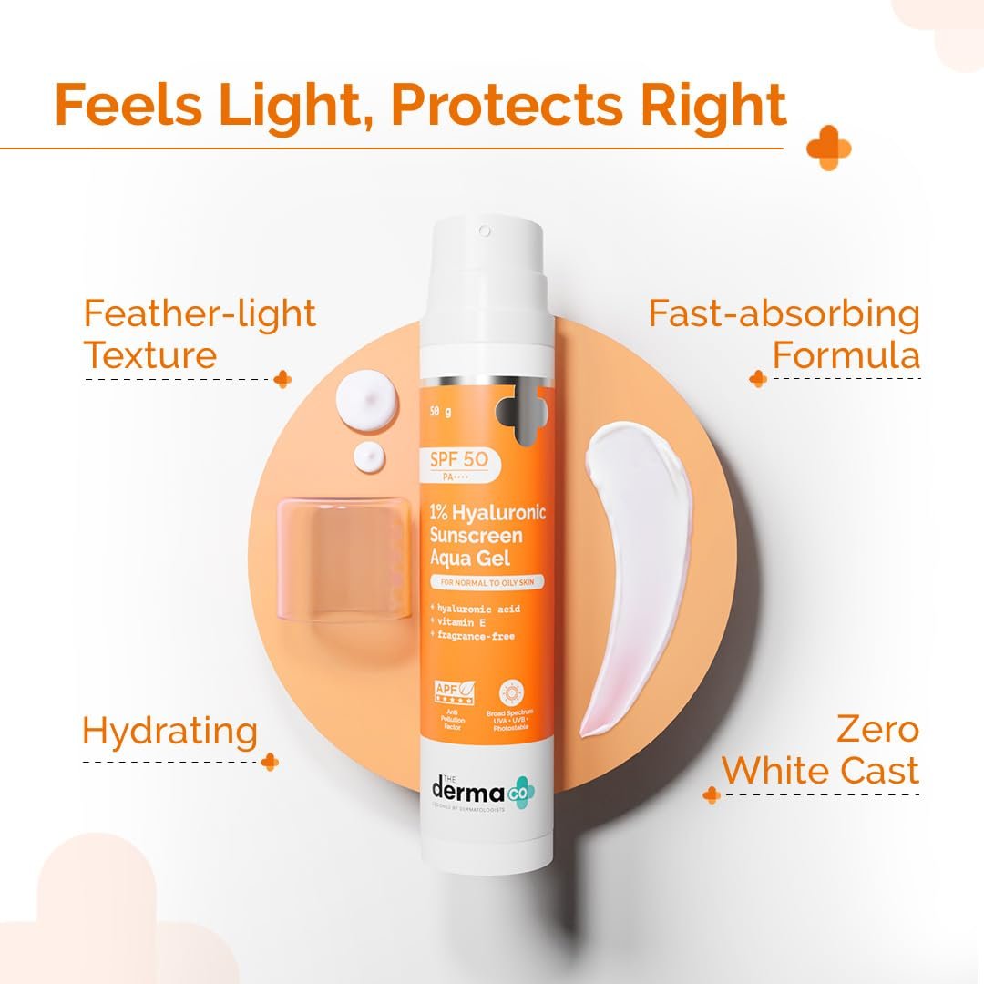 The Derma Co 1% Hyaluronic Sunscreen Aqua Gel SPF 50 PA++++ | Hydrating, Lightweight & Non-Greasy |  Clinically Tested - (In-Vivo) | PPD-39 | 50 g thumbnail