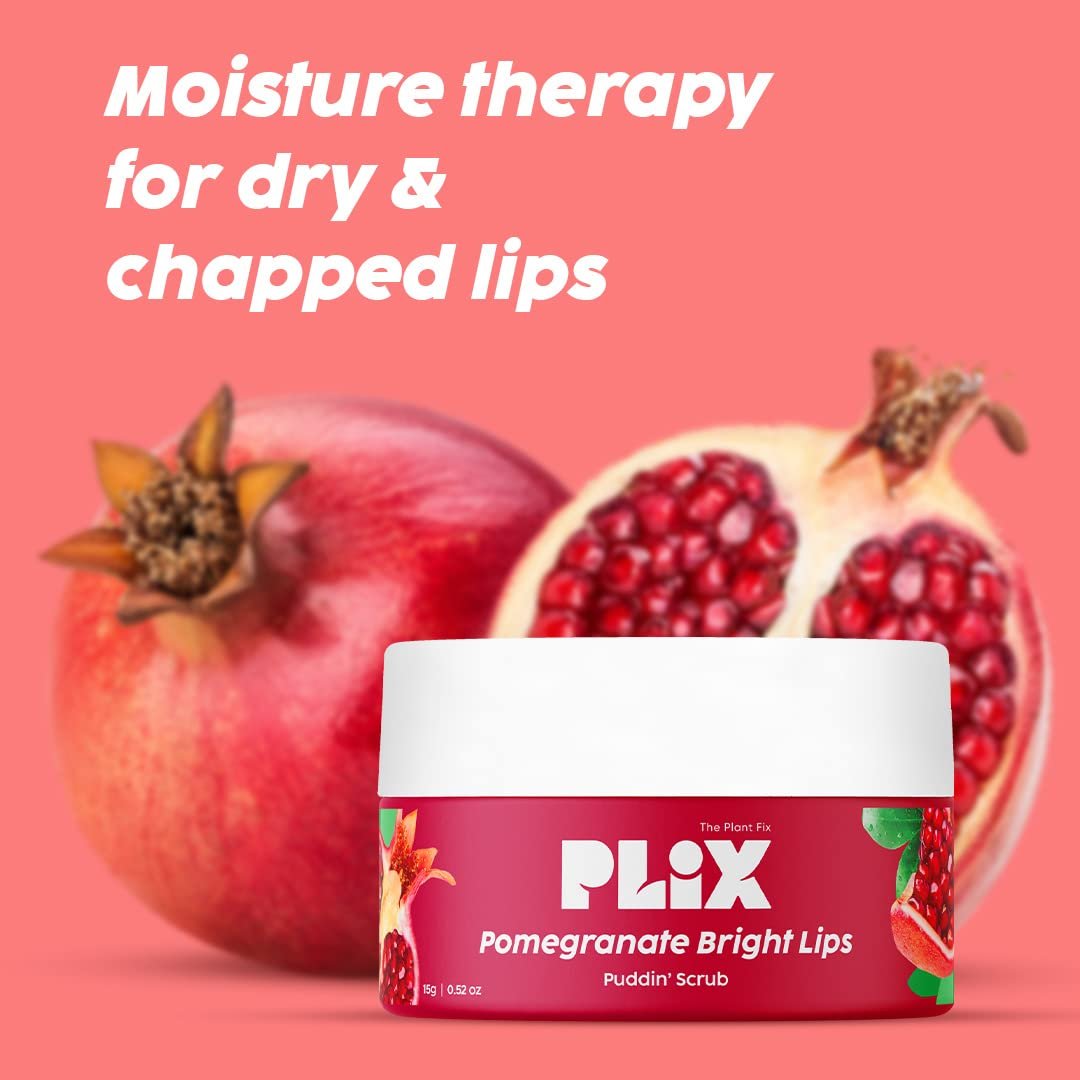 The Plant Fix Plix Pomegranate Bright Lips Scrub | For Dry & Chapped Lips | Reduces Darkening & Pigmentation | Brightens & Exfoliates | Cocoa Butter & Vitamin E | 15 Gms thumbnail