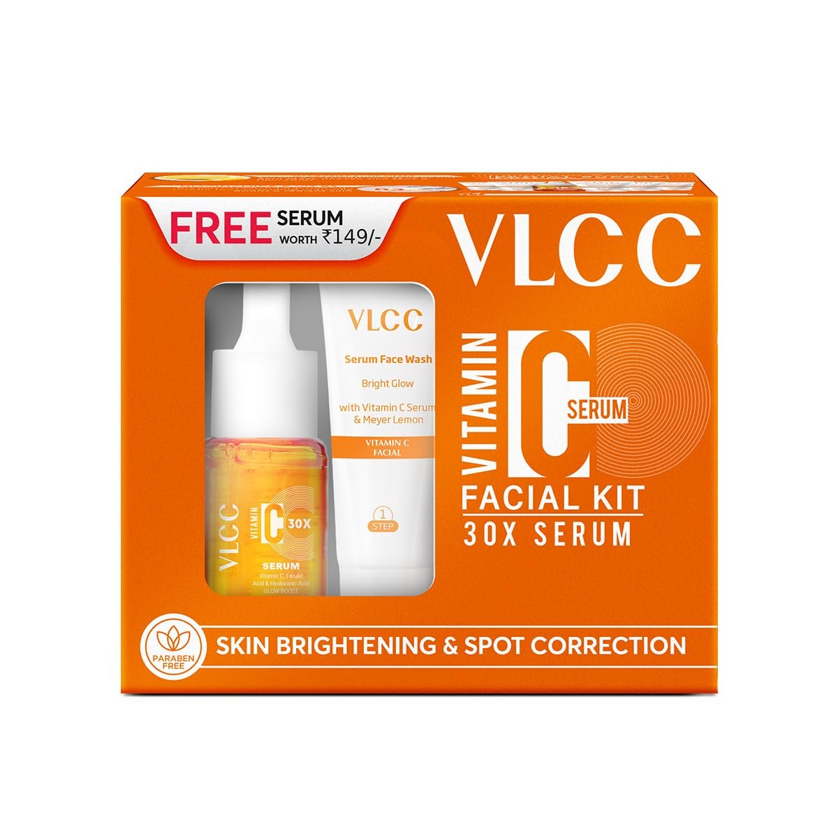 VLCC Vitamin C Serum Facial Kit - 58g | Skin Brightening Facial Kit | Skin Brightening Facial at Home | Fades Spots and Dullness | Vitamin C, Hyaluronic Acid & Ferulic Acid
