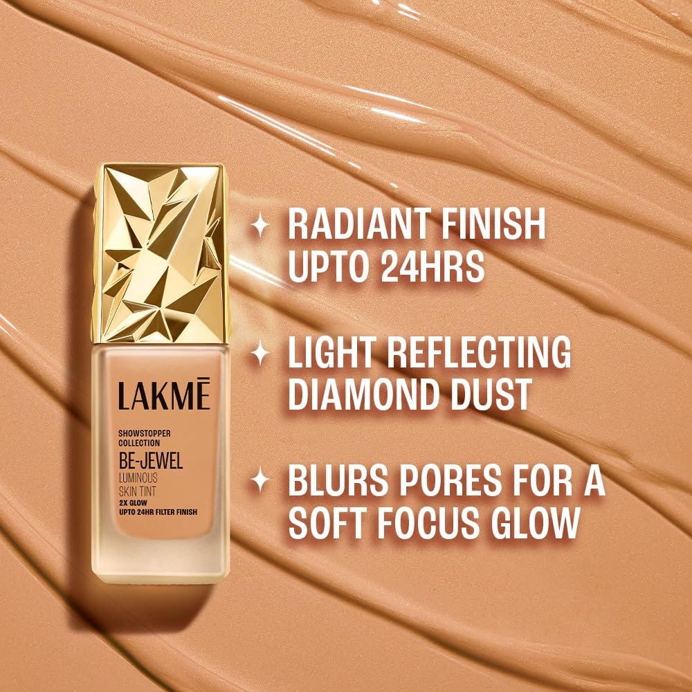 LAKME Be-Jewel Luminous Skin Tint, 25ml, for Radiant, Smooth and Luminous Finish, with Light-Reflecting Polymers, 24HR Filter-Like Wear, Foundation for Women Dry Skin, for Women-Cool Cinnamo thumbnail
